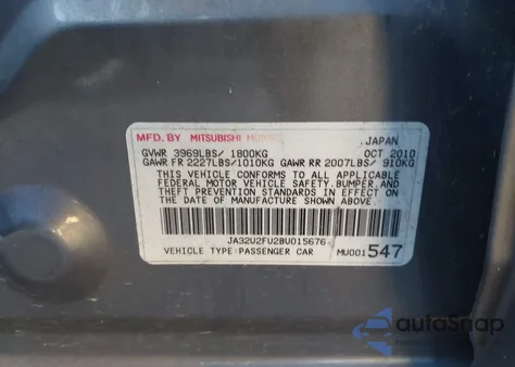 2011 Mitsubishi Lancer Es from USA, damaged, VIN JA32U2FU2BU015676